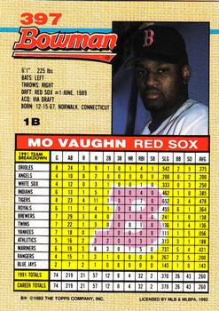 1992 Bowman #397 Mo Vaughn Back
