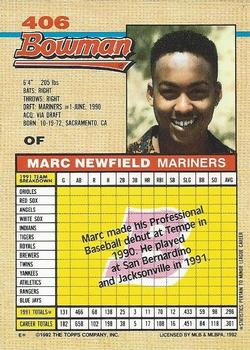 1992 Bowman #406 Marc Newfield Back