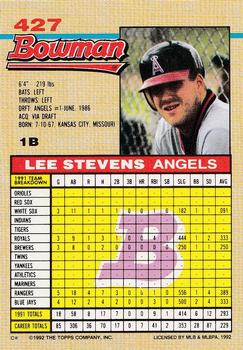1992 Bowman #427 Lee Stevens Back
