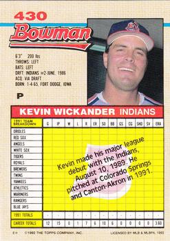 1992 Bowman #430 Kevin Wickander Back
