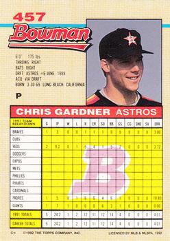1992 Bowman #457 Chris Gardner Back