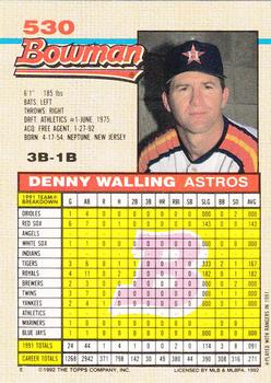 1992 Bowman #530 Denny Walling Back
