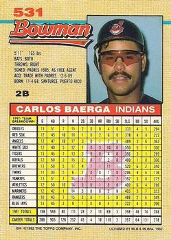 1992 Bowman #531 Carlos Baerga Back