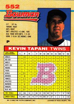 1992 Bowman #552 Kevin Tapani Back