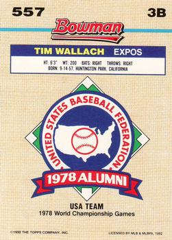 1992 Bowman #557 Tim Wallach Back