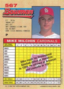 1992 Bowman #567 Mike Milchin Back