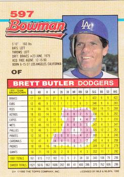 1992 Bowman #597 Brett Butler Back