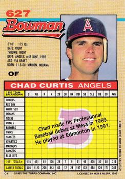 1992 Bowman #627 Chad Curtis Back