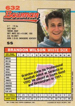 1992 Bowman #632 Brandon Wilson Back
