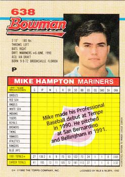 1992 Bowman #638 Mike Hampton Back