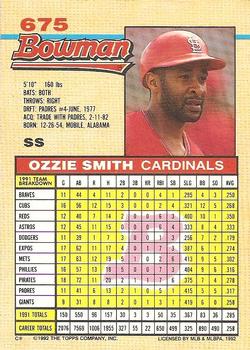 1992 Bowman #675 Ozzie Smith Back