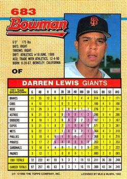 1992 Bowman #683 Darren Lewis Back