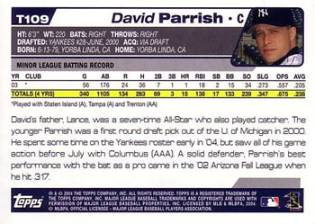 2004 Topps Traded & Rookies #T109 David Parrish Back