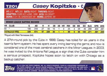 2004 Topps Traded & Rookies #T201 Casey Kopitzke Back