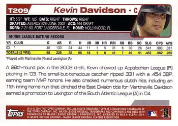 2004 Topps Traded & Rookies #T209 Kevin Davidson Back