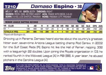 2004 Topps Traded & Rookies #T210 Damaso Espino Back