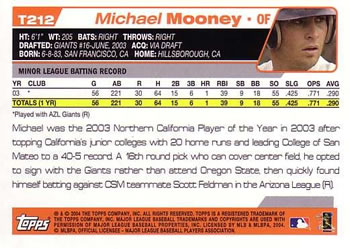 2004 Topps Traded & Rookies #T212 Michael Mooney Back