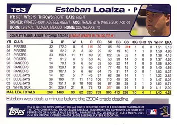 2004 Topps Traded & Rookies #T53 Esteban Loaiza Back
