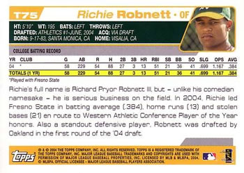 2004 Topps Traded & Rookies #T75 Richie Robnett Back