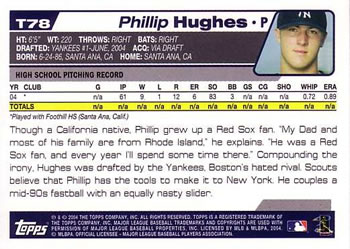 2004 Topps Traded & Rookies #T78 Philip Hughes Back
