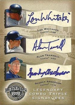 2004 Upper Deck Legends Timeless Teams - Legendary Signatures Triple #TWA Alan Trammell / Lou Whitaker / Sparky Anderson Front