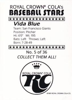 1981 Royal Crown Cola Baseball Stars (unlicensed) #5 Vida Blue Back