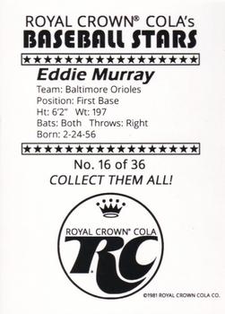 1981 Royal Crown Cola Baseball Stars (unlicensed) #16 Eddie Murray Back