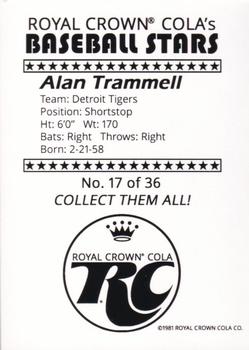 1981 Royal Crown Cola Baseball Stars (unlicensed) #17 Alan Trammell Back