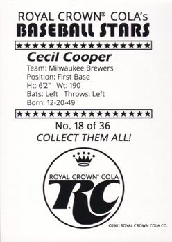 1981 Royal Crown Cola Baseball Stars (unlicensed) #18 Cecil Cooper Back