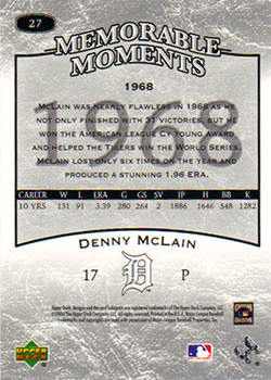 2004 Upper Deck Legends Timeless Teams #27 Denny McLain Back