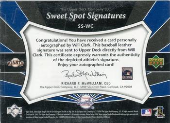 2004 Upper Deck Sweet Spot - Sweet Spot Signatures Red Stitch #SS-WC Will Clark Back