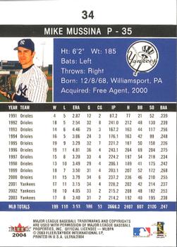 2004 Ultra #34 Mike Mussina Back