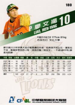 2015 CPBL #180 Wen-Yang Liao Back