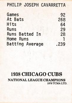 1976 TCMA 1938 Chicago Cubs #NNO Phil Cavarretta Back