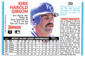 1992 Donruss #39 Kirk Gibson Back