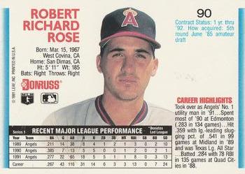 1992 Donruss #90 Bobby Rose Back
