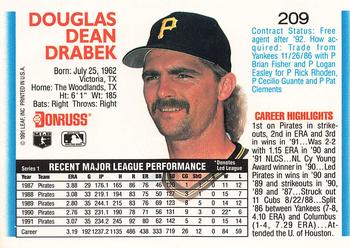 1992 Donruss #209 Doug Drabek Back