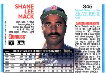 1992 Donruss #345 Shane Mack Back