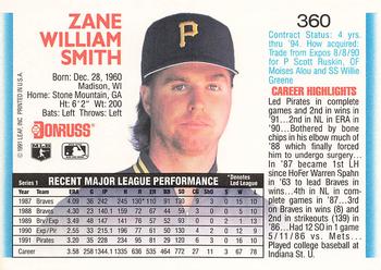 1992 Donruss #360 Zane Smith Back