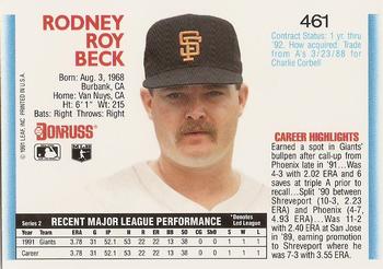 1992 Donruss #461 Rod Beck Back
