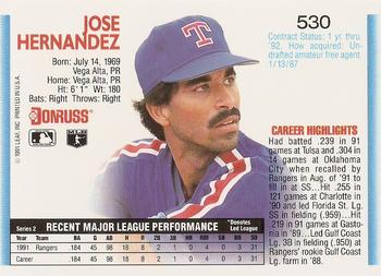 1992 Donruss #530 Jose Hernandez Back