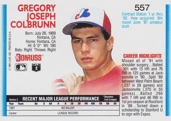 1992 Donruss #557 Greg Colbrunn Back