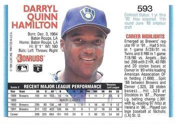 1992 Donruss #593 Darryl Hamilton Back