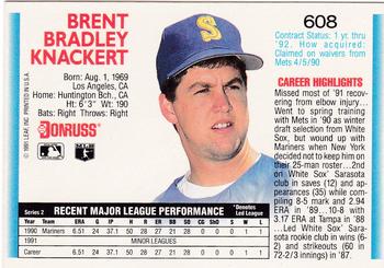 1992 Donruss #608 Brent Knackert Back