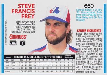 1992 Donruss #660 Steve Frey Back