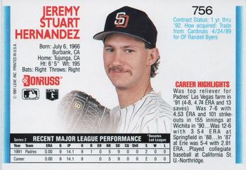 1992 Donruss #756 Jeremy Hernandez Back