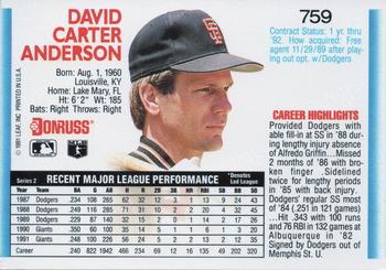 1992 Donruss #759 Dave Anderson Back