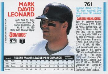 1992 Donruss #761 Mark Leonard Back