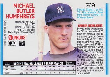 1992 Donruss #769 Mike Humphreys Back