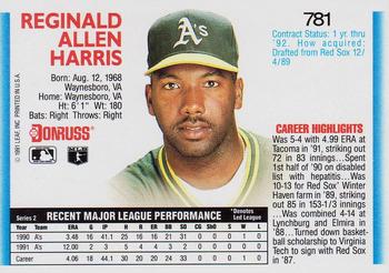 1992 Donruss #781 Reggie Harris Back